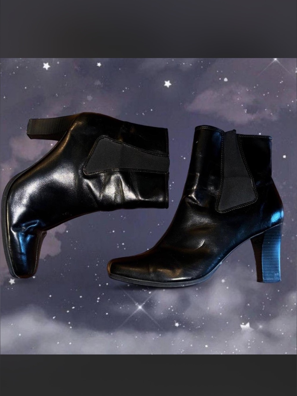 Predictions Black Leather Ankle Booties with Block Heel